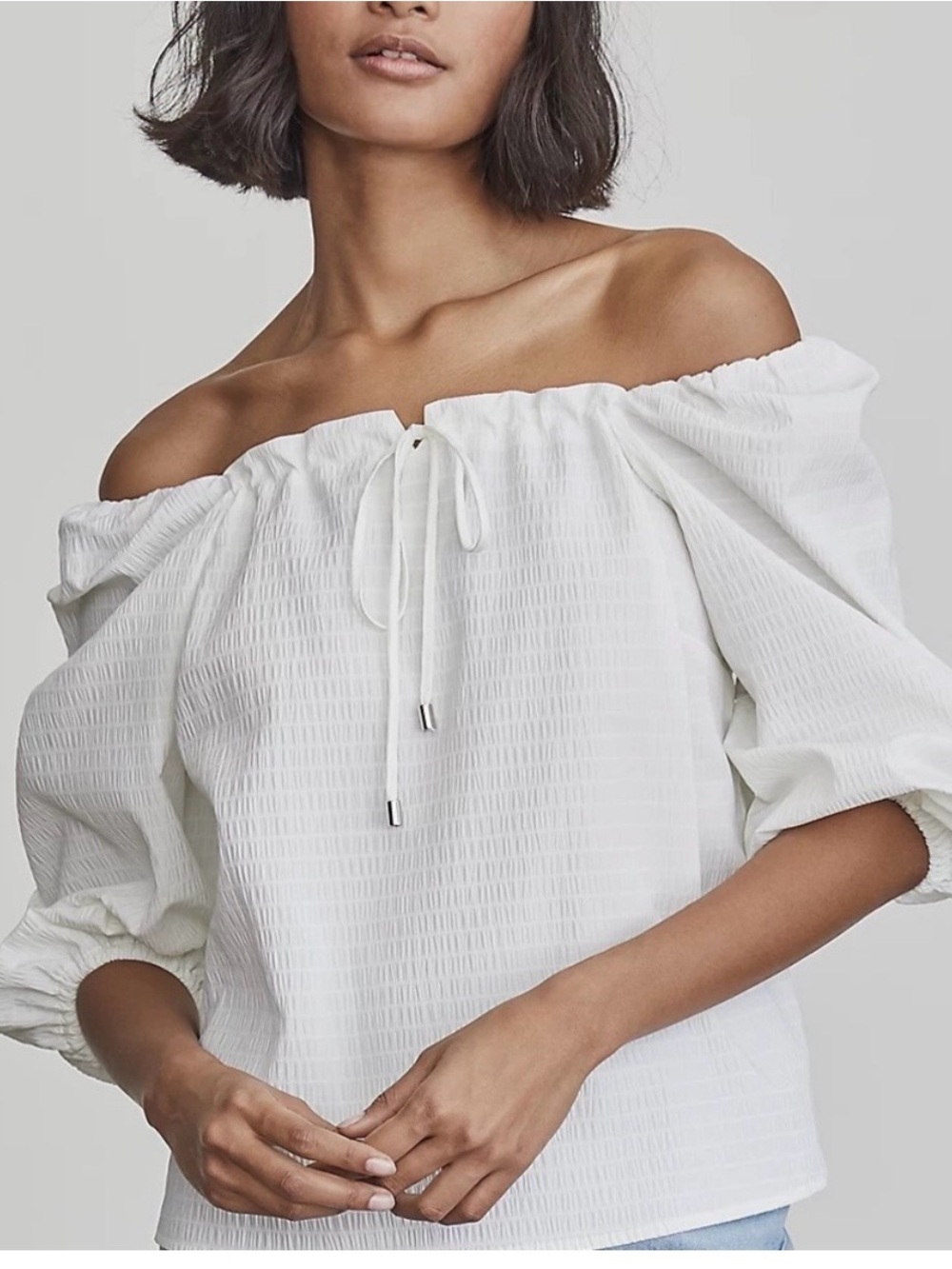 Elizabeth and James Squareneck Off Shoulder Puff-Sleeve Blouse Size M